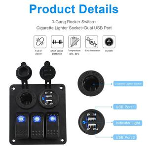 แผงไฟ LED Yuhe YH-DH3-QA 3 ช่อง 12V/24V พร้อมพอร์ต USB คู่ และช่องเสียบที่จุดบุหรี่ สำหรับสวิตช์แบบกดเปิด-ปิด - Product Image 3