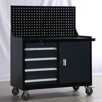 Armoire à outils roulante à 5 tiroirs avec panneau perforé et armoire latérale, établi mobile robuste pour atelier de réparation automobile