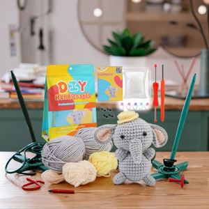 Kit de Ganchillo Fácil para Principiantes con Forma de Elefante, Juguete de Animales Tejidos a Mano con Hilo Tubular, J.M Fashion, Edades 7-12 - Product Image 5