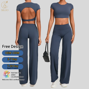 Custom Tight Open Back Spandex Yoga Top Straight Leg Pants Butt Lift Pants Breathable <strong>Leggings</strong> Quick Dry Yoga Sets for Women - Product Image 1