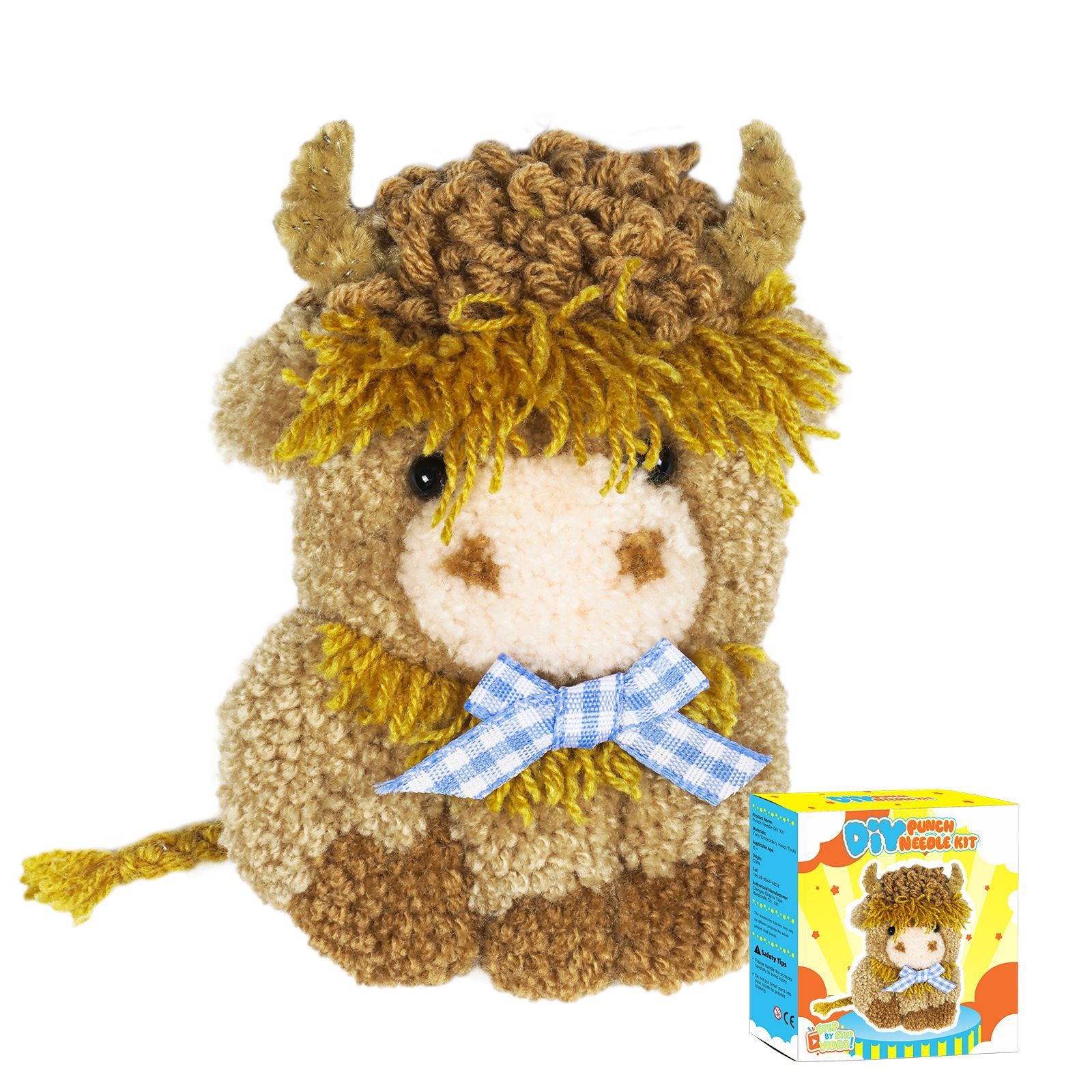 Blue Plaid Highland Cow (Yellow Box)