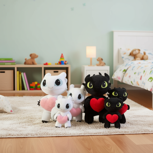 Peluche HCT 35cm Edizione Stazione di Addestramento del Drago Bianco e Nero con Cuore - Product Image 2