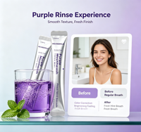 Nouveau 2026 – Sachet individuel de bain de bouche violet sans alcool, menthe fraîche, blanchissant, avec logo personnalisé, vente en gros, OEM