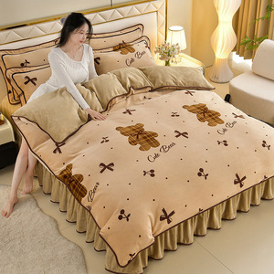 Nouvel ensemble de literie 4 pièces en velours de lait épais et chaud, motif dessin animé, draps en <span class=keywords><strong>flanelle</strong></span> pour chambre à coucher - Product Image 2