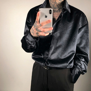 <span class=keywords><strong>Chemise</strong></span> en <span class=keywords><strong>velours</strong></span> pour hommes, chemisier élégant et rétro en peluche, de style décontracté, hauts de Club de fête, chemises de luxe, rouge <span class=keywords><strong>bordeaux</strong></span> - Product Image 2