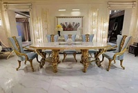 Ensemble de salle à manger Imperial Classic Palace Villa Shell 8 chaises avec tissu perlé plaqué or pour la maison