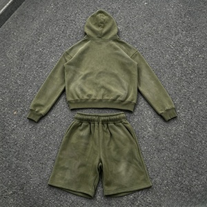 Unisex Casual Tracksuit Set Hooded Zipper Full Sleeve Solid Color Loose Fit 100% Cotton Autumn Wear - Product Image 3