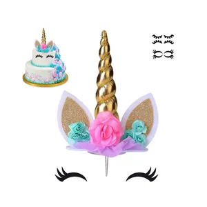 Décoration de gâteau de licorne faite à la main, fournitures de décoration de gâteau de fête, corne d'or/argent réutilisable pour fête d'anniversaire, Baby Shower, mariage
