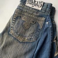 Pantalon en jean décontracté à jambes larges et droites pour hommes, vêtements de rue, fabricant, lavage vintage délavé au soleil, motif brodé 3D, empilé