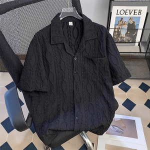 Supporto personalizzazione di un articolo camicia estiva Casual e alla <span class=keywords><strong>moda</strong></span> da <span class=keywords><strong>uomo</strong></span> camicia a maniche corte tinta unita Cool Jacquard alla <span class=keywords><strong>moda</strong></span> - Product Image 1