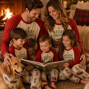 Pigiami Natalizi Coordinati per Famiglia 2026, Maniche Lunghe in Morbido Poliestere con Stampa Babbo Natale e Lettere per Donne, Uomini e Bambini - Product Image 1