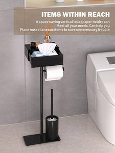 <span class=keywords><strong>Porte</strong></span>-<span class=keywords><strong>papier</strong></span> moderne noir sur pied <span class=keywords><strong>avec</strong></span> <span class=keywords><strong>support</strong></span> magnétique pour téléphone, rangement pour 3 rouleaux, étagère latérale et <span class=keywords><strong>porte</strong></span>-brosse de <span class=keywords><strong>toilette</strong></span> - Product Image 4
