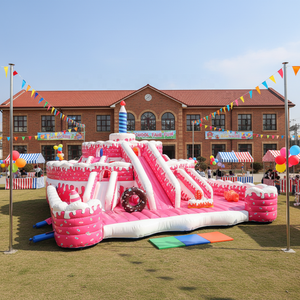 <span class=keywords><strong>Castillo</strong></span> Inflable Grande Rosa para Exteriores, Combinación de Tobogán y Escalada, <span class=keywords><strong>Castillo</strong></span> Hinchable con Diseño de Pastel Personalizado - Product Image 4