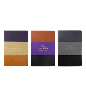 Fornecedor novo design PU Couro Personalização Livro de tamanho grande e cores mistas Hot Sliver Impressão da Bíblia em Inglês