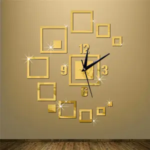 Horloge murale créative avec miroir acrylique auto-adhésive 3D DIY à quartz horloges muettes montre pour la décoration de la salle de séjour