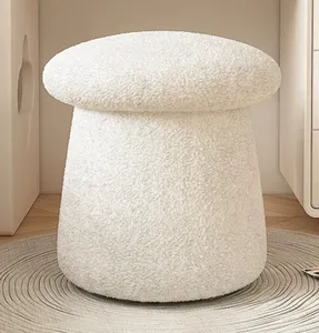 Hot Selling Sheepskin Teddy Stool Circle Large Round Modern Ottoman Footstool White Tufted Round Stool L Footstool