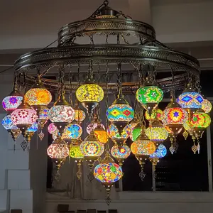 Türk tarzı mozaik Metal avize ışıkları tavanda asılı  lambaları avize