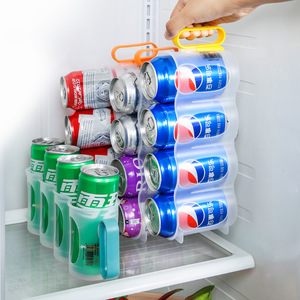 Étagère de rangement pour boissons au réfrigérateur avec poignée, organisateur de boissons en conserve, matériau PP, bleu, jaune, orange - Product Image 1