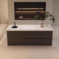 Ensemble de cuisine modulaire personnalisé, designs modernes, plan de travail en marbre, armoires de cuisine en MDF laqué PVC, prêt à assembler