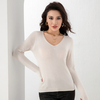Pull en maille pour femme à col en V en fibre de bambou, anti-plis et respirant, style doux, logo frontal, vente en gros