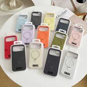 Liquid Silicone <b>Phone</b> Case With Magnetic <b>Ring</b> Stand For Apple 18 Pro Max Solid Color Simple Design 13 14 Set - Product Image 1