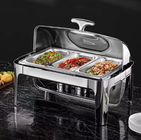 Chauffe-Plat Rectangulaire en Acier Inoxydable 9L avec Couvercle Roulant et Fenêtre en Verre Visible – Ensemble de Buffet Professionnel