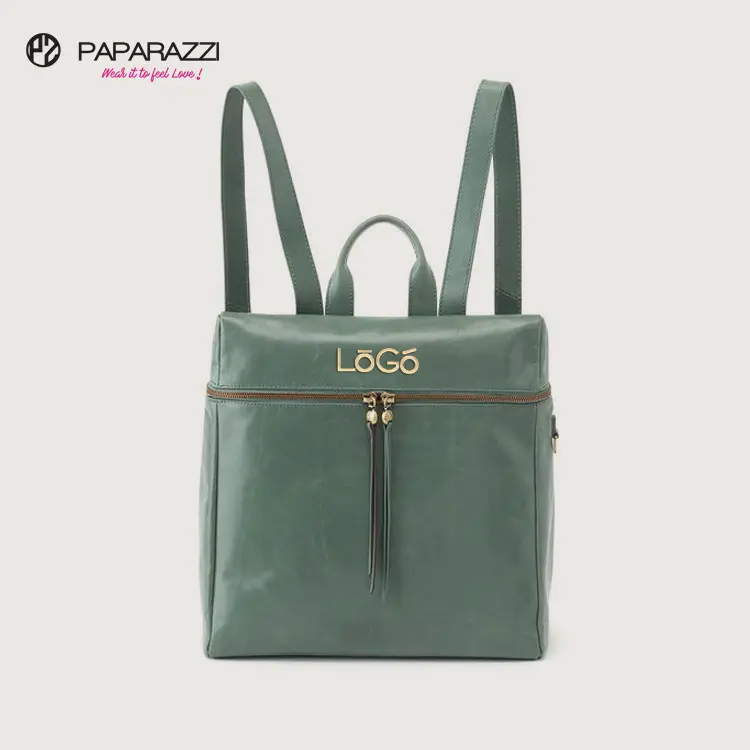 # PA0492 Logo Kustom Ritsleting Ganda 2023 Ransel Wanita Warna Antik Tahan Air Modis Vegan Pu Kulit Ransel untuk Wanita