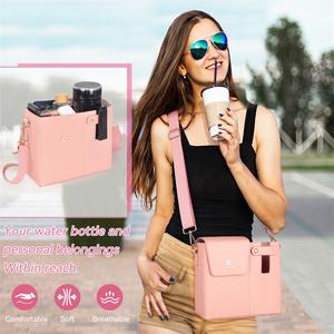 Bolso bandolera de mujer de piel sintética vegana con patrón cruzado Saffiano patentado personalizado con sección de botella de agua - Product Image 6