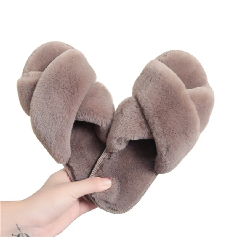Winter Women Home Slippers Faux Fur Household Slipper Warm Indoor Shoes Open Toe Female Waterproof Sheepskin Slip on Flats