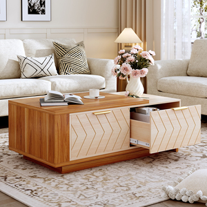 Mesa de Centro Extensible Moderna con Almacenamiento Oculto, Diseño de Madera de Dos Tonos, Longitud Ajustable, Mueble de Sala de Estar para Espacios Pequeños - Product Image 1