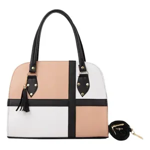 Bolso de Mano Boston para Mujer Fana Ilma, Diseño de Paneles de Cuero Sintético de Microfibra, Decoración con Borlas, Uso Diario - Product Image 1