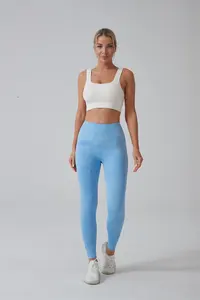 Celana Yoga wanita, Legging tanpa kelim celup tinggi pola polos dengan pantat ketat meregang ukuran dewasa