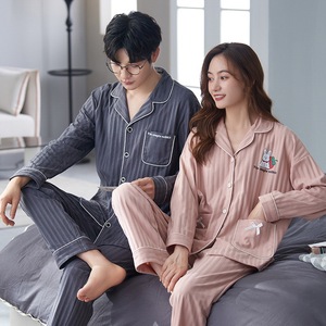 Conjunto de Pijamas para Pareja al por Mayor - Ropa de Dormir de Algodón de Punto de Manga Larga para <span class=keywords><strong>Hombre</strong></span> y Mujer, Ropa de Casa para Primavera y Otoño - Product Image 1