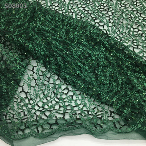 Tela de encaje bordado con lentejuelas pequeñas, Material nupcial, tela de encaje de red con lentejuelas para vestido de novia - Product Image 2