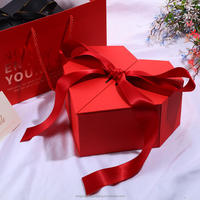 Boîte cadeau créative de luxe pour la Saint-Valentin, boîte à bijoux en carton avec ruban et nœud, boîte cadeau hexagonale en forme de cœur