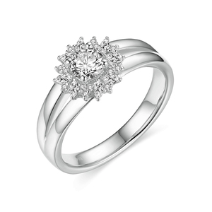 Anillos de compromiso de moissanita con corte brillante redondo, chapados en rodio, de oro blanco macizo de 14K con engaste de puntas para mujer - Product Image 5