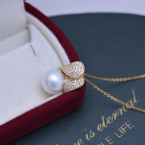 Collar con Colgante de Perla Blanca de Agua Dulce de 11-12 mm para Mujer, Plata S925, Collar con Pétalos Grandes, Colgantes de Diamantes con Luz Intensa - Product Image 3