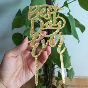 Glitter Acrylic Best Day Ever Cake Topper Gold Wedding Cake Topper with Best Day Ever Script for Valentine's Day Weddings