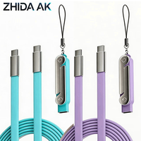 Kabel Tipe-C Desain Baru Tren 2026, Kabel Silikon Pipih 240W 6A, Holder Pengisian Daya 2in1, Logo Kustom, iPhone Android OEM