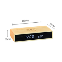 Moderne Holz-LED-Uhr mit Kabelloser Ladestation, Temperaturanzeige, Schlummerfunktion, 10W Ausgangsleistung, Anpassbare Digitale Nachttischuhr für den Schreibtisch