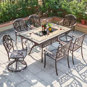 Giardino Luxury Barbecue Terrace Table and Chair Outdoor Restaurant Furniture Cast Aluminum Metal Manufacturer Dining Table