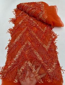 HFX 2024 Fashion French <strong>Mesh</strong> Lace <strong>Fabric</strong> With Sequins Embroidery Beaded African Nigerian <strong>Fabric</strong> for Wedding Dress <strong>Material</strong> - Product Image 1
