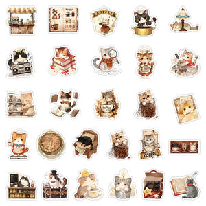 54 pièces Original café petit chaton dessin animé Graffiti autocollants pour mur <span class=keywords><strong>chambre</strong></span> décor beau chat autocollant - Product Image 4