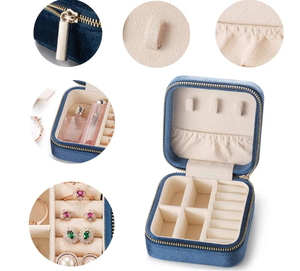 Jinsky, venta al por mayor, joyero de terciopelo de viaje, franela, anillo portátil, pendiente, collar, caja de almacenamiento, joyero personalizado, Organizador - Product Image 6