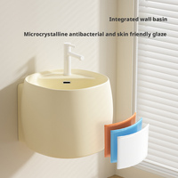 Évier suspendu mural en céramique polie de style moderne, irrégulier, monobloc, avec robinet à trou unique, pour hôtel et appartement