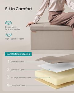 SONGIMCS MAZIE Wood Faux Leather Storage Ottoman <strong>Bench</strong> 110 cm Folding Footrest Stool <strong>End</strong> <strong>Bed</strong> Easy Assembly Living Room Bedroom - Product Image 5