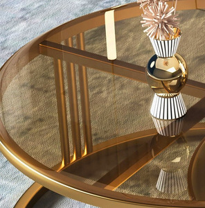 Moderno semplice tavolino rotondo <span class=keywords><strong>in</strong></span> <span class=keywords><strong>vetro</strong></span> con deposito telescopico per il piccolo soggiorno di casa <span class=keywords><strong>in</strong></span> <span class=keywords><strong>legno</strong></span> - Product Image 2