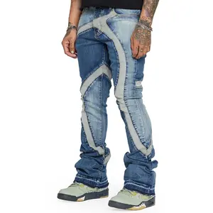 EDGE DENIM produttori custom vintage patch work patchwork gamba dritta carpentiere stampa digitale impilati flare jeans pant men