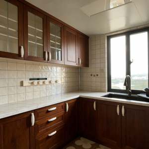 BALOM Custom American Style Solid Wood Kitchen <b>Cabinets</b> L Shape Design <b>with</b> Glass <b>Door</b> Upper <b>Cabinets</b> Kitchen Furniture - Product Image 4