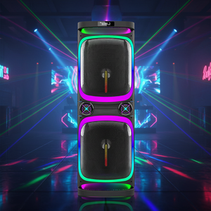 Enceinte de scène sans fil de 12 pouces pour DJ, karaoké, fête, chariot, 150 W, lumière LED RVB, double microphone, support de microphone intégré, batterie, télécommande - Product Image 4